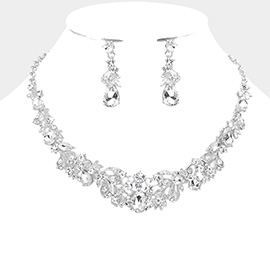 Multi Stone Embellished Leaf Cluster Evening Necklace