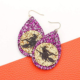 Witch Accented Glittered Teardrop Dangle Earrings