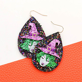Witch Accented Glittered Teardrop Dangle Earrings