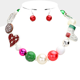 Heart Christmas Sock Gift Pearl Beaded Necklace