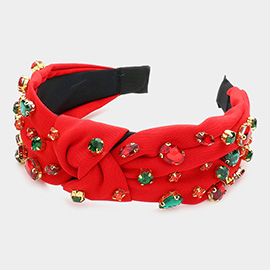 Christmas Multi Stone Embellished Knot Burnout Headband