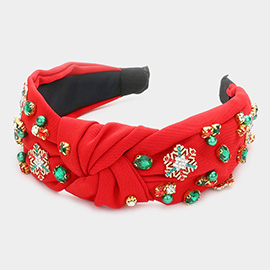Christmas Pearl Stone Snowflake Embellished Knot Burnout Headband