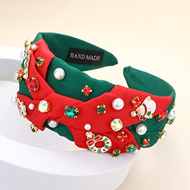 Snowman Gift Socks Wreath Pearl Multi Stone Embellished Christmas Bow Headband