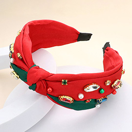 Christmas Pearl Multi Stone Embellished Knot Burnout Headband
