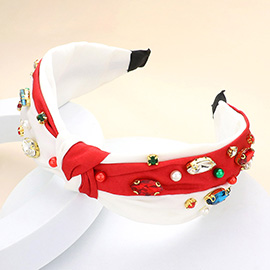 Christmas Pearl Multi Stone Embellished Knot Burnout Headband