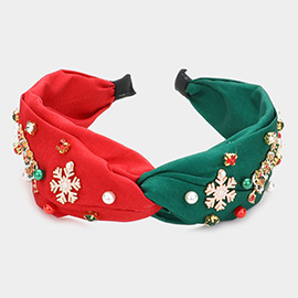 Christmas Tree Wreath Snowflake Pearl Stone Embellished Twisted Headband