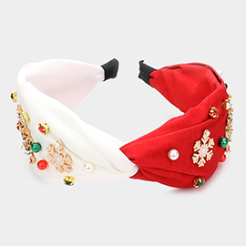 Christmas Tree Wreath Snowflake Pearl Stone Embellished Twisted Headband