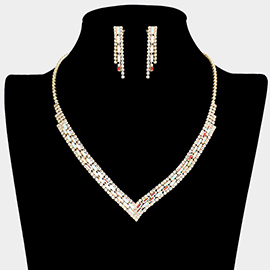 Baguette Stone Pointed Rhinestone V Shaped Necklace