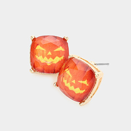Pumpkin Cushion Square Stud Earrings