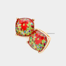 Christmas Wreath Cushion Square Stud Earrings