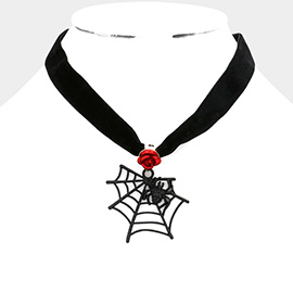 Flower Spider Cobweb Pendant Choker Necklace