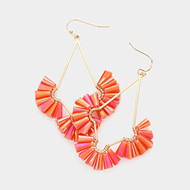 Trapezoid Bead Wrapped Abstract Open Metal Dangle Earrings