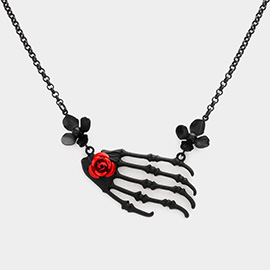 Flower Skeleton Skull Hand Pendant Necklace