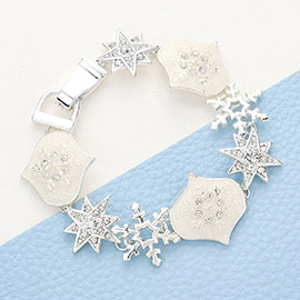 Rhinestone Embellished Petal Star Snowflake Link Magnetic Bracelet