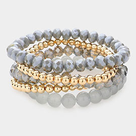 5PCS - Metal Ball Faceted Beaded Stretch Bracelets
