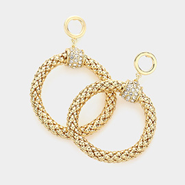 Rhinestone Embellished Open Metal Circle Dangle Earrings