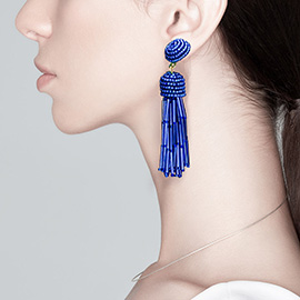 Cylinder Beaded Tassel Dangle Earrings