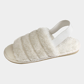 Fuzzy Faux Fur Elastic Slingback Strap Indoor Slide Slippers