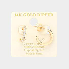 14K Gold Dipped CZ Embellished 0.5 Inch Metal Hoop Earrings