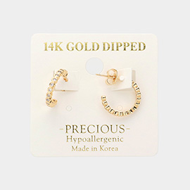14K Gold Dipped Rhinestone Embellished 0.5 Inch Metal Hoop Pin Catch Earrings