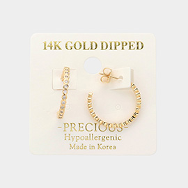 14K Gold Dipped Rhinestone Embellished 0.8 Inch Metal Hoop Pin Catch Earrings
