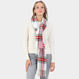 Check Patterned Fringe Oblong Scarf
