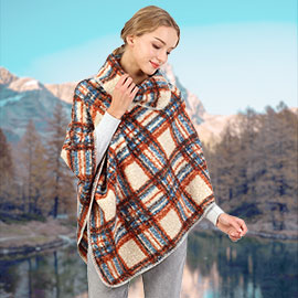 Check Patterned Neck Poncho