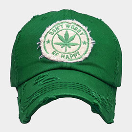 Don't Worry Be Happy Message Hemp Leaf Vintage Baseball Cap