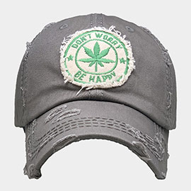 Don't Worry Be Happy Message Hemp Leaf Vintage Baseball Cap