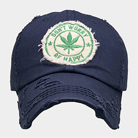 Don't Worry Be Happy Message Hemp Leaf Vintage Baseball Cap