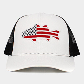American USA Flag Fish Mesh Back Baseball Cap