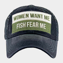 Women Want Me Fish Fear Me Message Vintage Baseball Cap