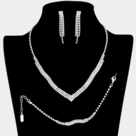 3PCS - 3Rows Crystal Rhinestone Necklace Jewelry Set