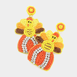 Felt Back Sequin Seed Beaded Turkey Dangle Earrings