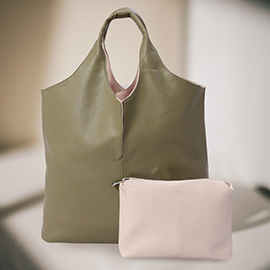 2PCS - Reversible Metallic Tote and Pouch Bags