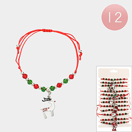 12PCS - Rudolph Snowman Jingle Bell Santa Claus Glove Candy Cane Charm Adjustable Bracelets