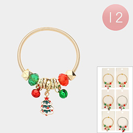 12PCS - Christmas Tree Rudolph Santa Claus Snowman Candy Cane Sock Charm Stretch Bracelets