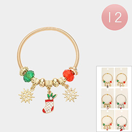 12PCS - Christmas Tree Snowman Santa Claus Glove Sock Snowflake Charm Stretch Bracelets