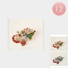 12PCS - Christmas Tree Gift Sock Pin Brooches