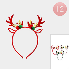12PCS - Pom Pom Pointed Rudolph Headbands