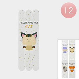 12 Set of 3 - Sheep Cat Cow Dog Printed Nail Files