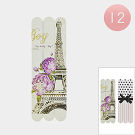 12 Set of 3 - Eiffel Tower Flower Polka Dot Striped Nail Files