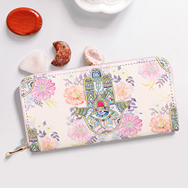 Evil Eye Centered Hamsa Hand Flower Print Wallet