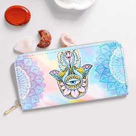 Evil Eye Centered Hamsa Hand Print Wallet