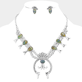 Teardrop Accented Squash Blossom Antique Metal Necklace