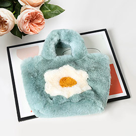 Flower Pointed Faux Fur Mini Tote Bag