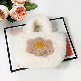 Flower Pointed Faux Fur Mini Tote Bag