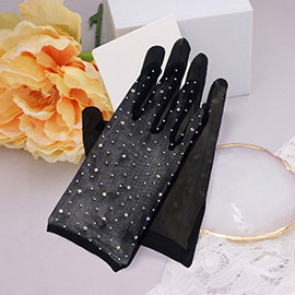 Stone Embellished Mesh Dressy Wedding Gloves