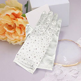 Stone Embellished Satin Dressy Wedding Gloves