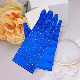 Stone Embellished Satin Dressy Wedding Gloves